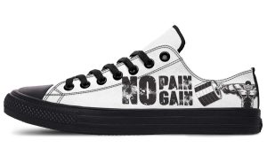 No Pain No Gain White & Black Lowtop Motivational Sneakers